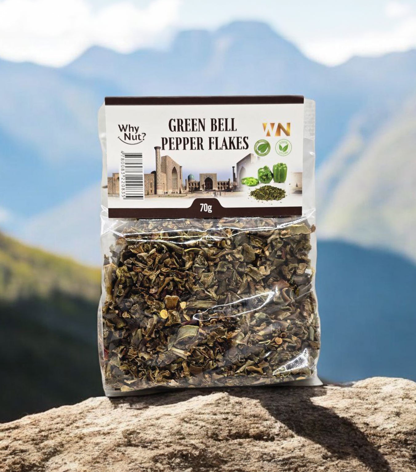 Gröna Paprikaflingor by Nature Pick Market - Sun-dried green paprika flakes for flavorful sauces and marinades.